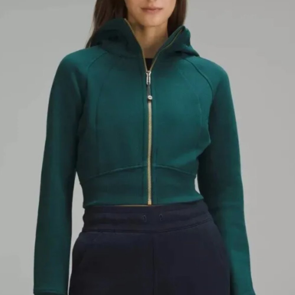 Lululemon Size 4 Scuba Full-Zip gold Cropped Hoodie, NWT, $118 Storm Teal Limite